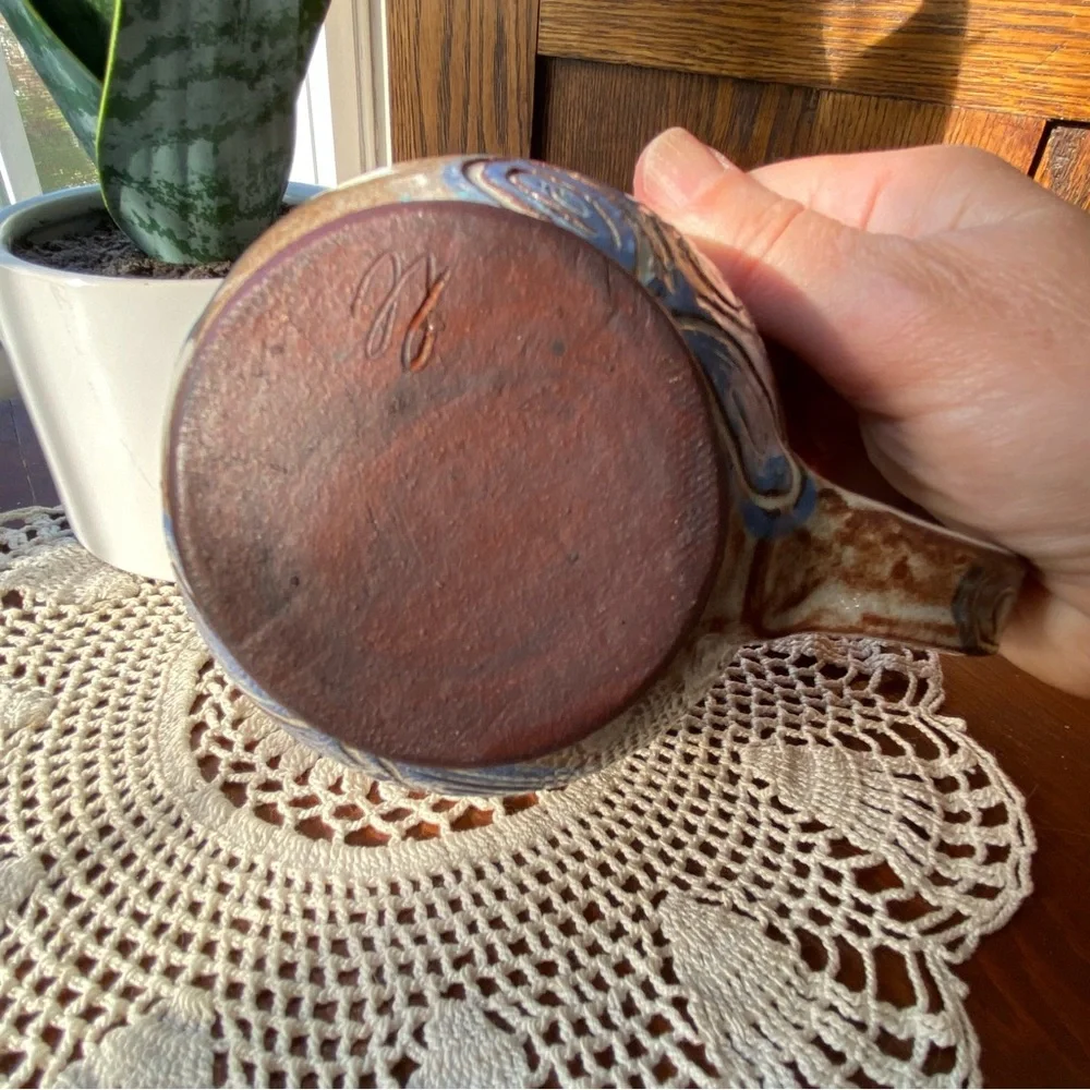 Stuido Pottery Handcrafted Brown and Blue Ceramic Teacup